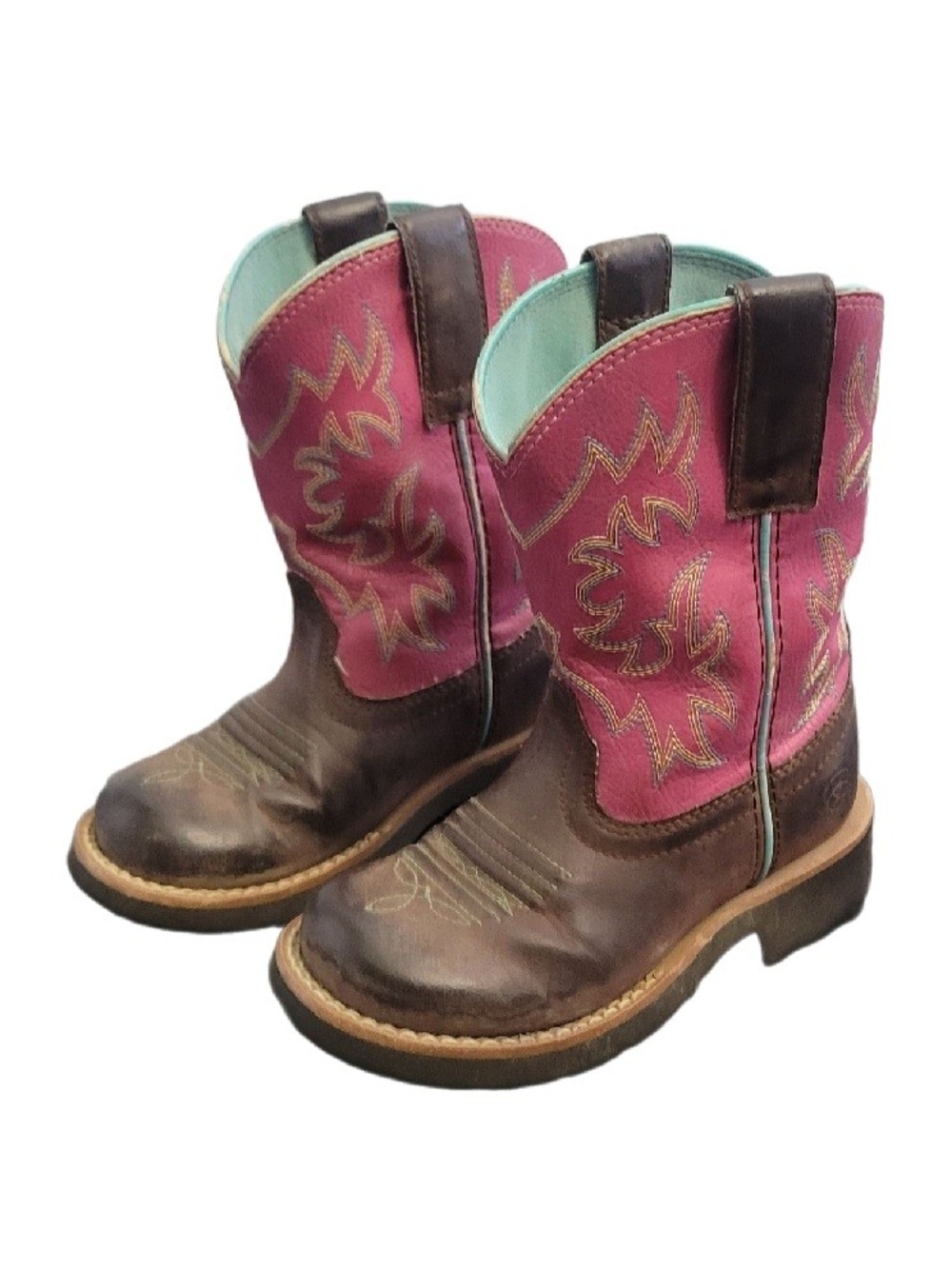 ARIAT Fat Baby Leather Western Cowgirl Boots Sz 9 Toddler Brown/Pink Distressed